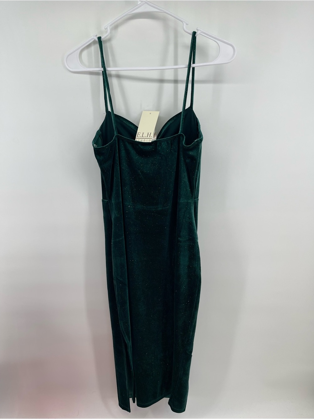 Elegant Emerald Green Velvet Slip Dress by E.L.H Wedding Event Formal Sparkle - Picture 3 of 7